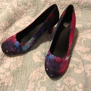 TUK galaxy print low heels